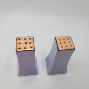 Vintage Pale Orange & Blue Japanese Lustreware Salt and Pepper Set Japan Made